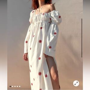 Nwt free people Emory Embroidered Midi Dress Ivory Red Combo